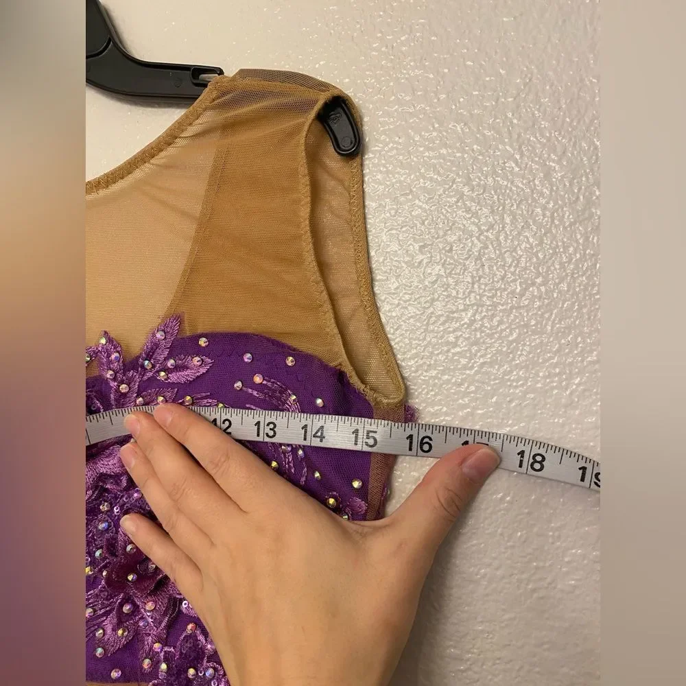 Competition Custom Solo illusion Dance Costume purple contemporary lyrical MA
